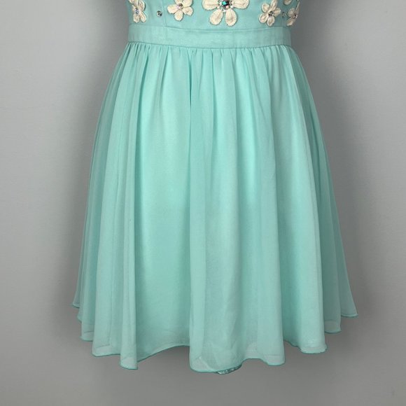 Chi Chi London Aqua Blue Green Sleeveless Party Dress Floral Applique size 4 - Picture 5 of 12